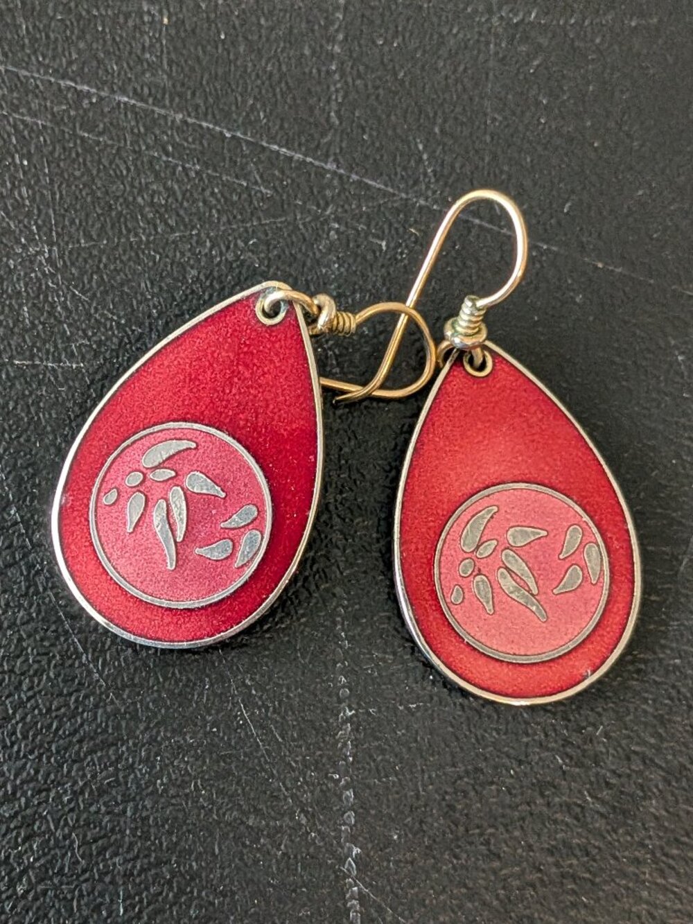 Vintage Laurel Burch floral enamel hook dangle Teardrop earrings
